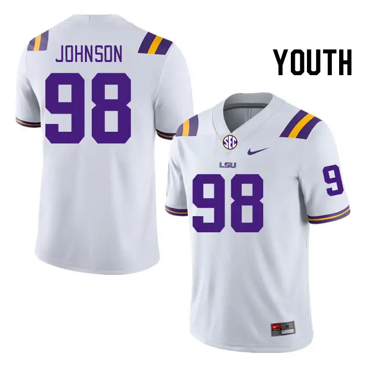 Youth LSU Tigers De'Myrion Johnson #98 White NCAA Football Jersey